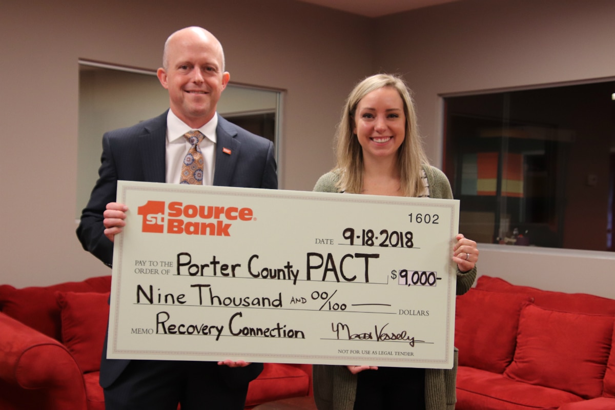 1st Source Bank Donates $9,000 to Porter County PACT’s Recovery Connection